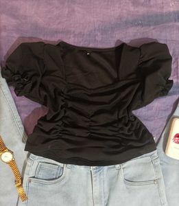 Black Sweetheart Neckline Top