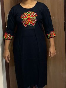 Black Colour Embroidered Kurta For Daily Wear