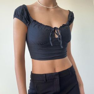 Black Tie-Front Crop Top