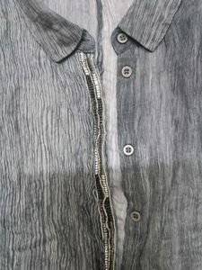 Gray Sheer Button Down Top