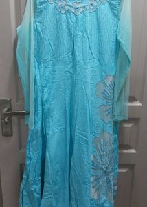 🩵🤍sky Blue Anarkali Kurta Set In Pure Cotton