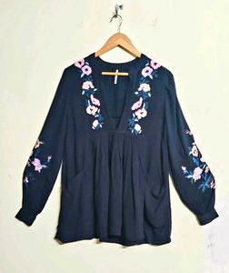 Embroidery Work Black Cotton Top Size-40
