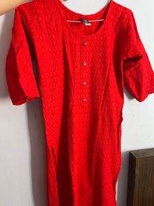 Bright Red Ethnic Kurti with Button Detail