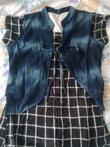 Girls Black Checkered Dress with Jacket