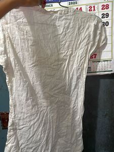 White Linen Blend Button-Up Top