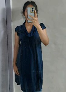 Blue Cowl Neck Tunic Dress