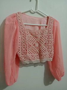 Peach Crochet Backless Dress