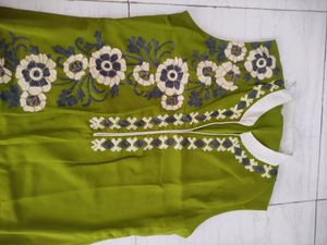 Mehendi Designer Collar Kurti With Heavy Neck Work