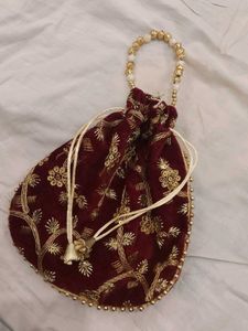 Maroon Velvet Potli Bag