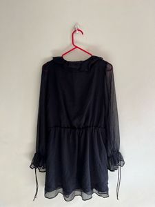 Mango Short black ruffle dress