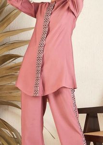 Elegant Mauve Co-ord Set, floral embroidered s