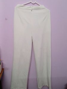 High Waisted Straight Cut White Trousers