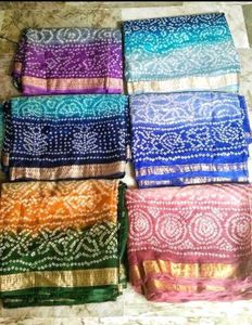 Brand New Bandhani cotton silk saree set
