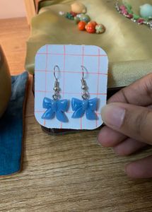 Blue Bow Drop Earrings