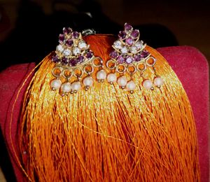 Purple Stones Earrings With White Pearls