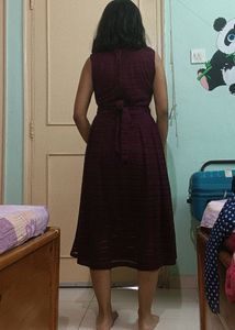 Maroon Midi Dress For Women With Lining
