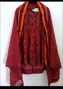 Maroon Ethnic Dress with Shawl