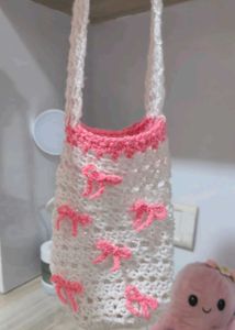 Crochet Bow bottle holder bag