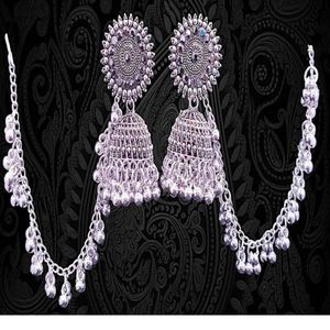 Silver Jhumka Earrings with Chain For Navratri