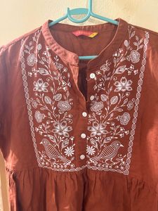 Embroidered Brown Tunic Top