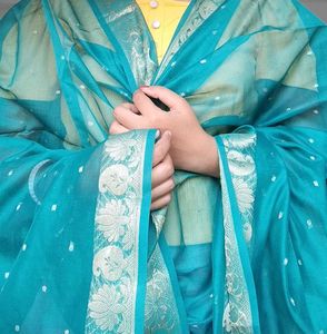 Teal Dupatta with Silver Detail