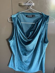 Teal Velvet Cowl Neck Top
