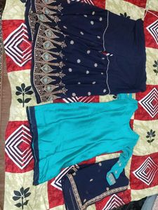 Teal &amp; Navy Embroidered Salwar Kameez