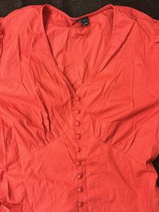 Coral Button-Down Blouse