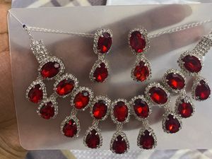 Double Layered Red AD Necklace Set