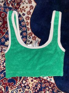 Green &amp; White Cropped Tank Top