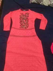 Embroidered Pink Woolen Kurti