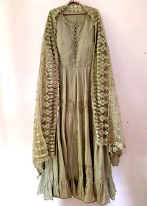 Heavy Silk Ethnic Gown With Embroidery Net Dupatta