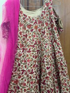 Elegant Floral Cotton Blend Ethnic Gown