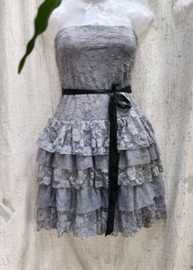 868. Gray Lace Strapless Dress