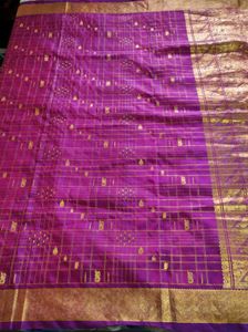 Purple &amp; Gold Checkered Saree