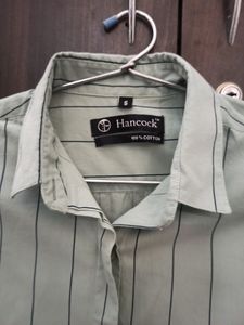 Hancock Woman Green&amp; Navy Blue Striped FormalShirt