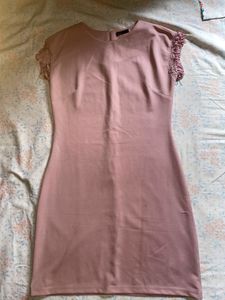 Mauve Fringe Sleeve Sheath Dress