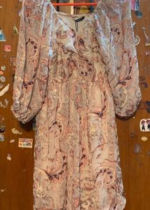 Paisley Print Bishop Sleeve Midi Dress
