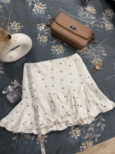 White Skirt with Embroidered Little Flowers