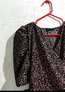 Trend Arrest Black And Pink Floral MiniWrap Dress