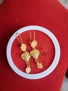 Floral Heart Drop Earrings 22crt Gold
