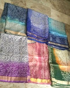 6Brand new Bandhani cotton silk golden border sare