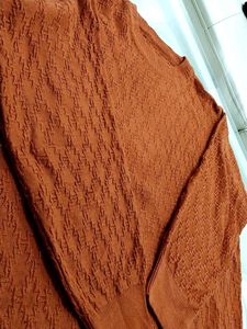 Orange Self Design Sweater Top