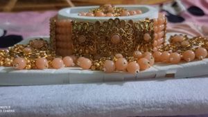 Golden With Peach Colour Perl Necklace Set