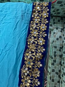Light Blue Heavy Border Saree