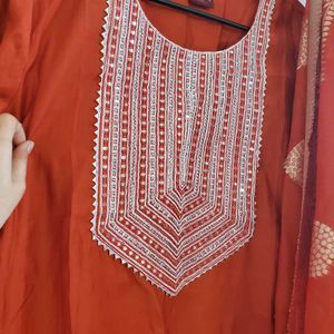 Elegant Orange Kurta Set HEAVY Banaras Dupatta