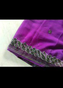 New Purple Saree with Silver And Black Embroidery