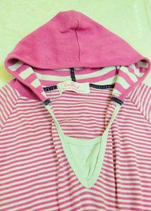 Pink Striped Hoodie Dress