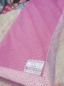 Pink Net Saree