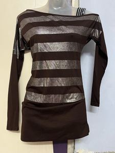 Pintrest Yk2 Glitter Striped Brown Dress